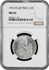 Peru 1/2 Sol 1914 FG JR, NGC MS62, "Republik Peru (1863 - 1917)" Silbermünze