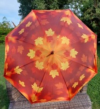 ORANGE-ROTER REGENSCHIRM, HERBSTLAUB, BLÄTTER STOCKSCHIRM, UNIKAT, SAMMLERSCHIRM