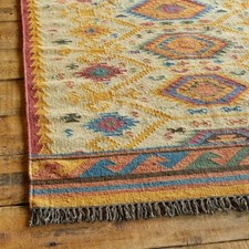 Teppich Kelim Wolle Jute Läufer Handgewebt Vintage Carpet Vintage Orientteppi...