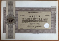 Original Wertpapier Aktie Wanderer-Werke München 1000 DM, ohne Nummer, Mai 1958