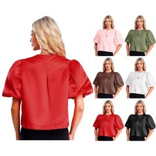 Damen Kurzes Oberteil Vorderer Haken Hemd Party Bluse Arbeiten Strickjacke Büro