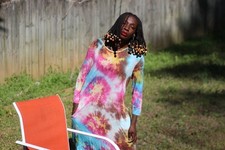 Vintage Tie-Dye Kleid | Boho Maxi Kleidung | Retro Langarm Kleid mit Taschen | 