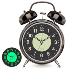 Retro Doppelglockenwecker 4 Zoll mit Nachtlicht Lauter Alarm Wecker Kein Ticken