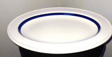 La Primula Italy 15" ovale Platte blauer Rand Keramik Servierschale Vintage