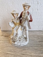 Vintage Handbemalte Rokoko Porzellanfigur Paar Musiker Keramik glänzend lasiert