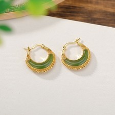 N02 Ohrringe Kreolen Bogen aus grüner Jade vergoldet Sterling Silber 925