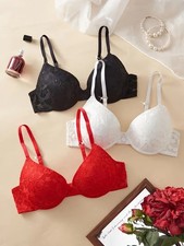 3er Pack Damen 3 x Bügel Schalen gepolstertes BH Set Unterwäsche Dessous Cup B