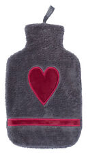fashy Wärmflasche 2,0 ltr. "Herz", Flauschbezug, grau, Lagerauflösung!!!