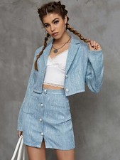 Damen Anzug Blau Kostüm 2 Teiler Blazer mit Rock  Gr L 40 Neu