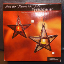 Stern aus Glas + Metall / Teelichthalter innen, zum Aufhängen, Rot-Schwarz