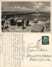 Ansichtskarte Duhnen-Cuxhaven Strandkörbe, Seebrücke - Stimmungsbild 1937