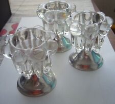 3 Glas Kerzenhalter mit Silberfarbenen Metallfuß  3er Set für Stabkerzen 