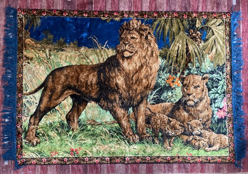 Vintage samt wandteppich löwe - samt,