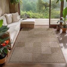 Outdoor Teppich Beige Einfarbig Wetterfest UV-beständig Küche Balkon Terrasse