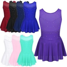 DE Kinder Mädchen Trikot Roller Leotard Performance Tanzkleid Workout Kleid Show