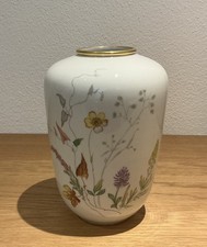 Rosenthal Porzellan Vase Blumendekor weiss Goldrand  50er 60er Jahre top