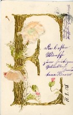 Präge Stoff Buchstaben Ak Buchstabe E, Blumen - 4605223