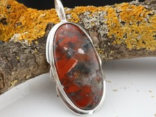 GJ69 BLUTSTEIN JASPIS FINISH  925 SILBER-ANHÄNGER +KETTE/ LEDER!