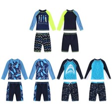 DE Kinder Jungen Badenmode Badeanzug Langarm Badeshirt mit Badeshorts UV Schutz