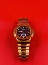 Pladen Herrenarmbanduhr Gold Blau Datum Mondphase Quarz – Batterie neu