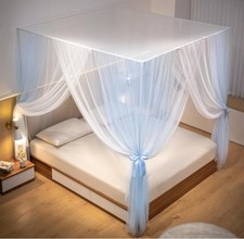 Baldachin Betthimmel Moskitonetz Hellblau-weiß Inkl. Gestell