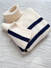 BAUM & PFERDGARTEN Rollkragen Pullover Wolle Alpaka Gr. L gestreift natur blau