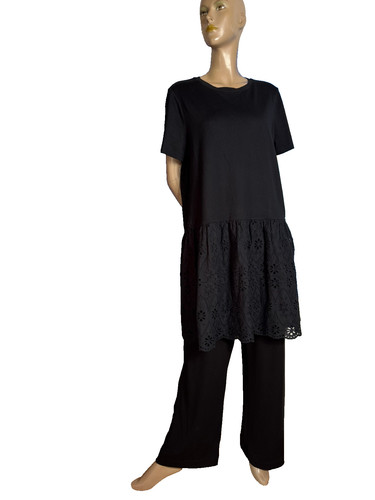 Schwarz spitze tunika kleid - schwarz,