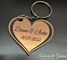 1 Schlüsselanhänger mit Gravur Herz Kupfer Liebe Hochzeit Valentinstag Geschenk