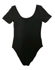 Damen Body schwarz Kurzarm Rundhals Ausschnitt vorne und hinten Gr 34/36