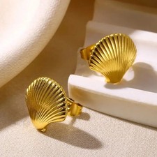Damen Seestern Muschel Ohrringe Gold Edelstahl Sommer Ozean Vintage Schmuck