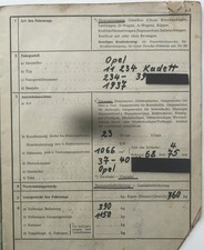 Opel Kadett 1937 Papiere Brief Typ 11234 Fahrzeugbrief WW2  2.WK 23PS Vorkrieg