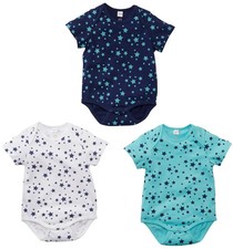 3er Pack Kurzarm-Body aus Bio Baumwolle Gr. 92/98 Aqua Blau Baby Strampler Neu*