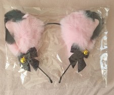 Rosa Katzenohren Haarreif Plüsch mit Schleife