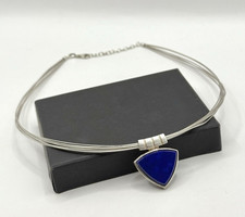 925 Silber Collier moderner Anhänger Lapislazuli Blau Designer Schmuck 