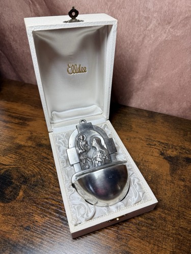 Vintage pewter holy water font - pewter,