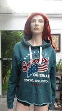 SUPERDRY - süßes Sweatshirt, petrolgrün, Aufdruck, Kordel, Kapuze, Gr. 42
