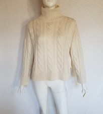 INTERDEE wunderschöner dicker 100% Kaschmir Boxy Pullover Zöpfmuster Perlen