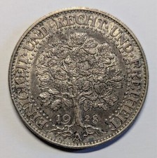 1928 A 5 Mark Deutschland Weimarer Republik Silber Eichbaum - vz+