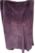 Samoon Lederrock Wildleder lang Aubergine asymmetrisch Stiefelrock 48Vintage