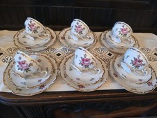 6 x Sammeltasse Weimar Porzellan Gedecke Rosendekor Golddekor DDR Porzellan