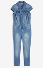 Jeans-Jumpsuit mit Knöpfen Gr. 36 Eisblau Denim Damen Casual-Overall Neu