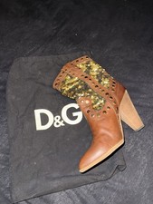 Cowboy Stiefel D&G Dolce & Gabbana 39 Braun Gold Silber Glitzer Pailletten