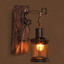 RETRO VINTAGE WANDLEUCHTE HOLZ-WANDLAMPE INDUSTRIELAMPE AUßEN LATERNE LICHT E27