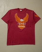 1980s Harley Davidson Eagle Charlotte NC Pocket T-shirt burgundy - L/XL Vintage