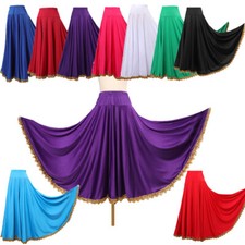 Damen Langer Rock Flamenco Kleid Elegant Tanzkleidung Party Bund Quadrat Rave