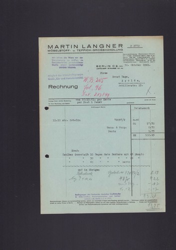 Berlin rechnung 1941 martin - berlin,,