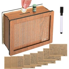 Spardose aus Holz 5000€ Ziel Retro Sparbüchse Aufbewahrungsbox Sparbox mit Za...