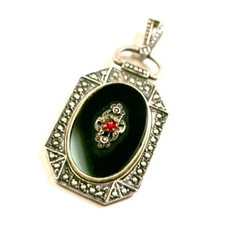 AUßERGEWÖHNLICH SELTEN RAR MÄCHTIG RIESIG ANTIK ART DECO ONYX RUBIN ANHÄNGER835S