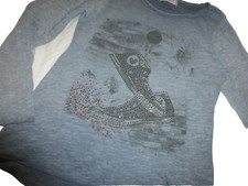 Florencia BATIC Oberteil Blusenshirt langarm Strass Edel Designer Gr L Blau