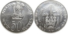 Indien - India 50 Rupees, Rupien 1976 FAO - Silber 34.7g, ø 44mm KM# 25